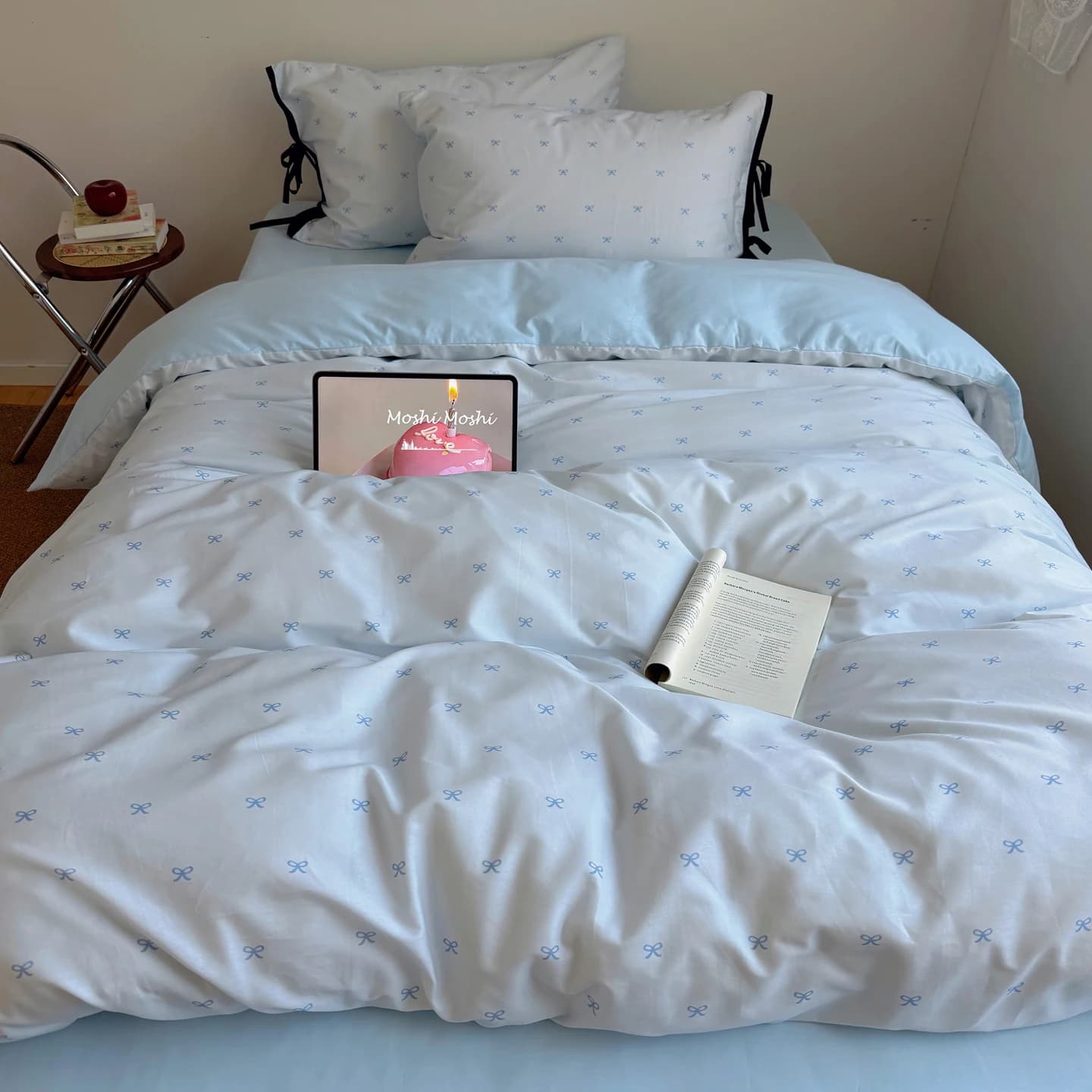 Nuovo Set di Biancheria da Letto in Cotone 100% con Stampa Ciliegie, Morbido e Delicato sulla Pelle, Set Copripiumino Queen con Lenzuola, Copripiumino e Federe