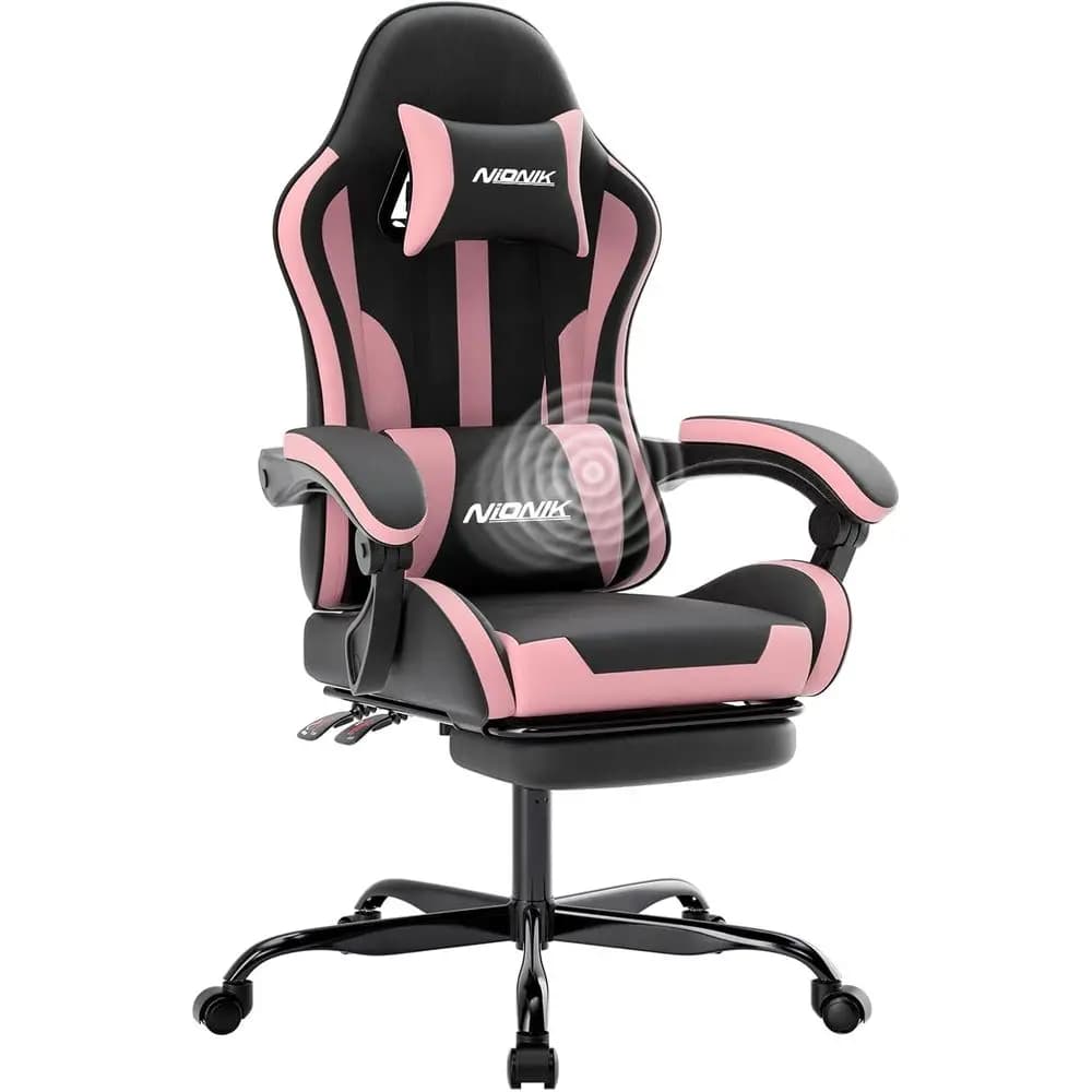 Sedia da Gaming Ergonomica con Poggiapiedi e Supporto Lombare, Seduta Girevole Regolabile in Altezza per Casa o Ufficio