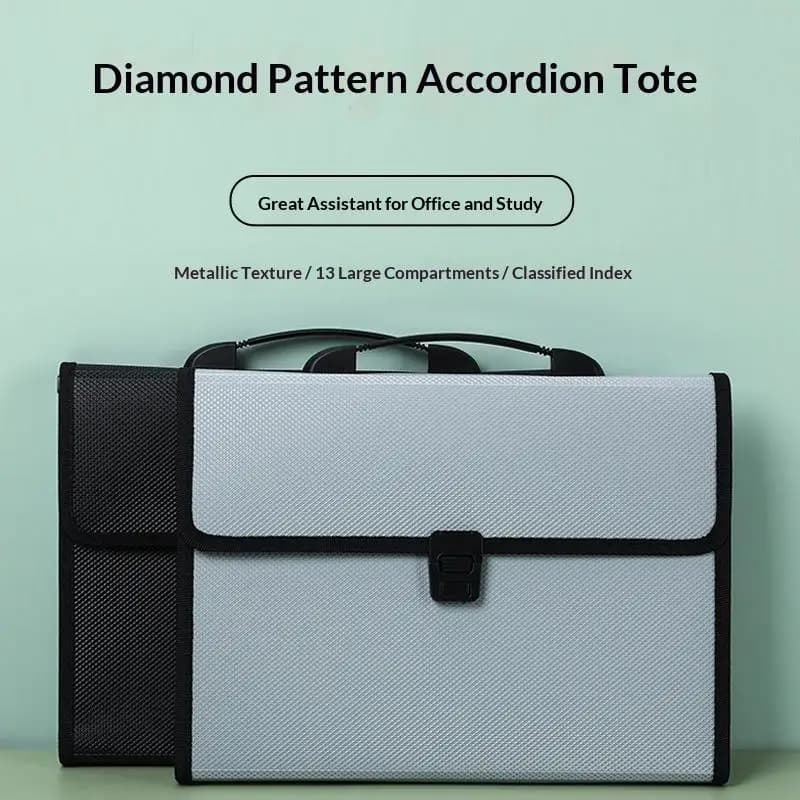 Diamond Pattern Expandable Accordion File Bag Multi Layer Portable Long Document Organizer Office Business Folder