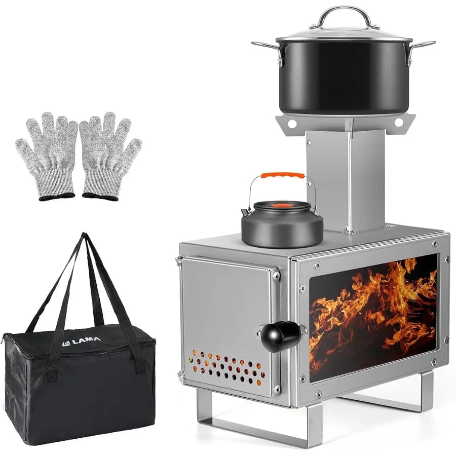 304 stainless steel portable wooden camping stove with stainless steel wall fireplace tubes for use in hot tents, shelters