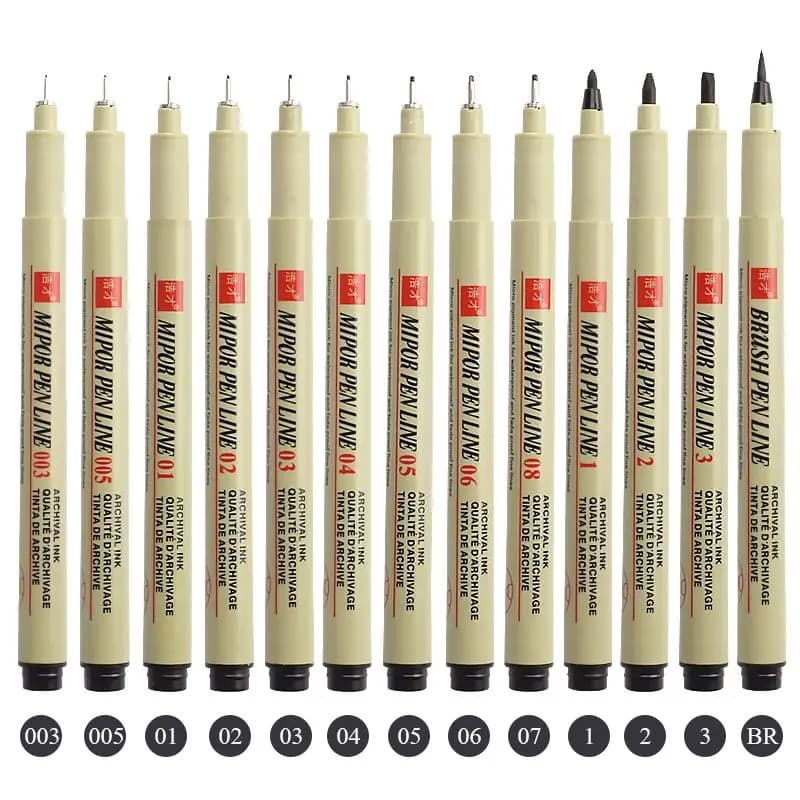 1/ 3 pezzi Pigment Liner Micron Pen Neelde Disegno Manga Penna Pennello Pennarelli artistici Fineliner impermeabile Schizzo Penna di cancelleria