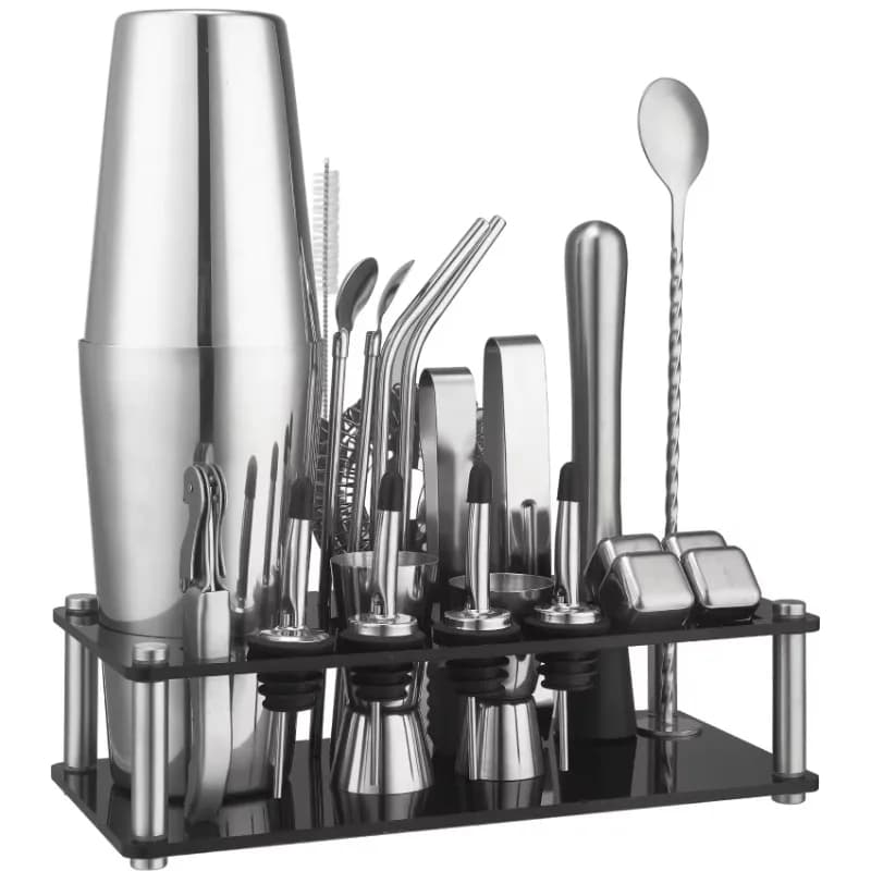 20 Piece Home Bar Bartender Kit Tool Martini Mini Shaker Cocktail Barware Acrylic Stand