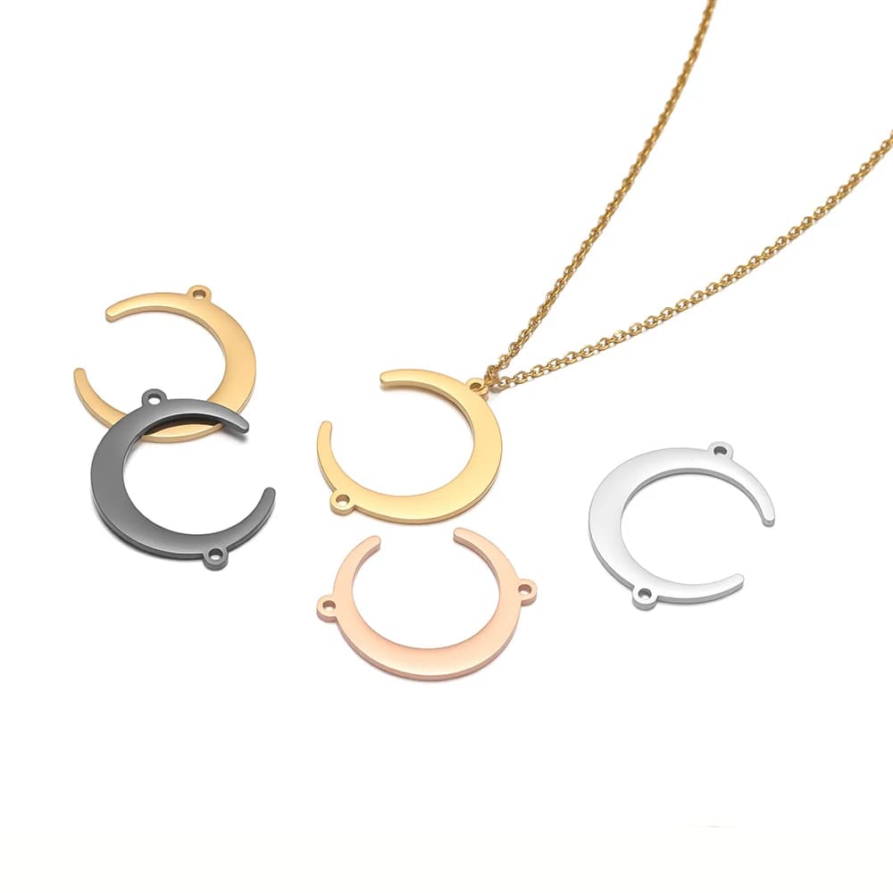 5 pieces stainless steel with moon-shaped pendants, connectors, necklaces, diy handicraft pendants, jewelry creation, earrings, bracelets, accessories