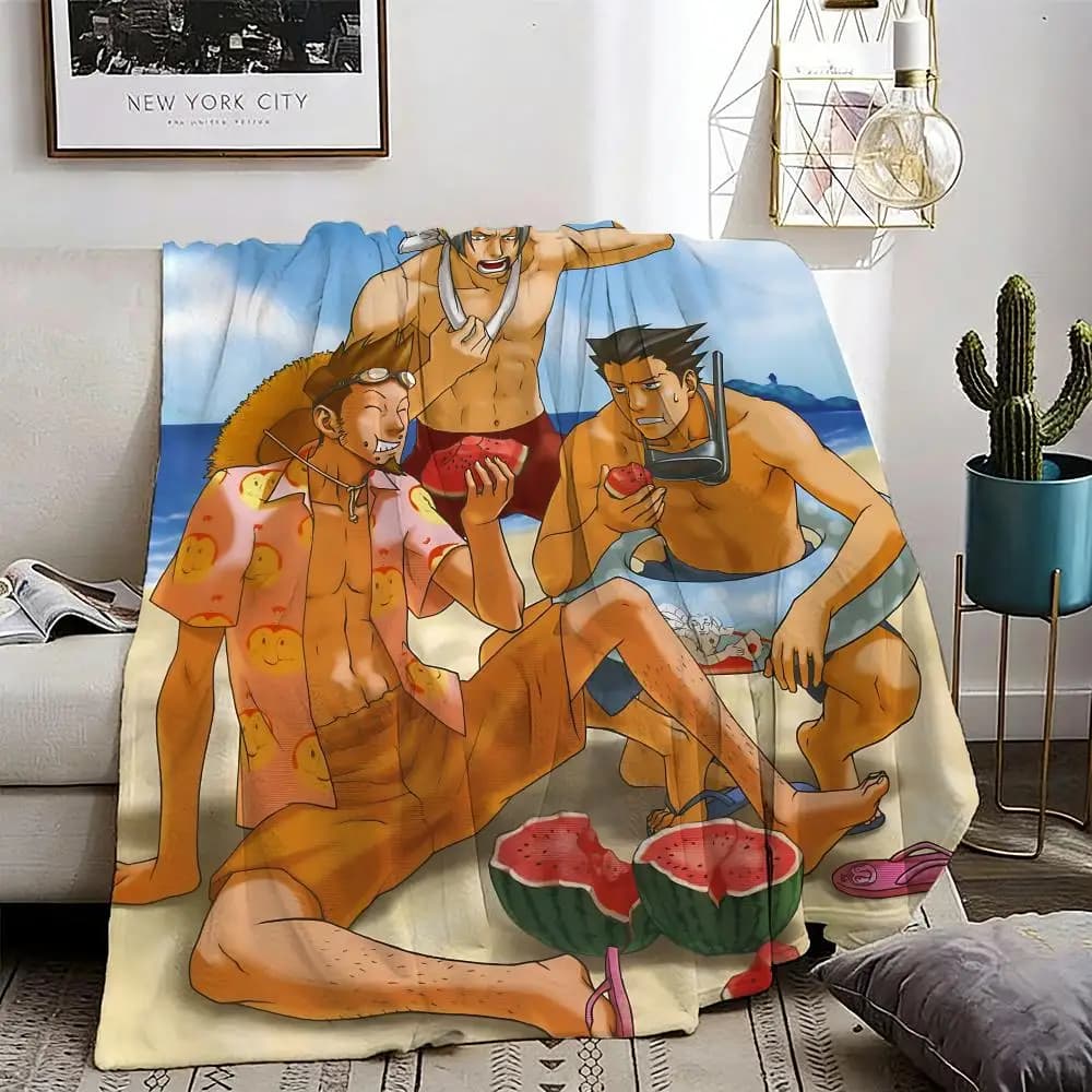 Adventure Game Ace Attorney Throw Lightweight 240g Flannel Blanket Soft Skin-friendly for Summer Cooling