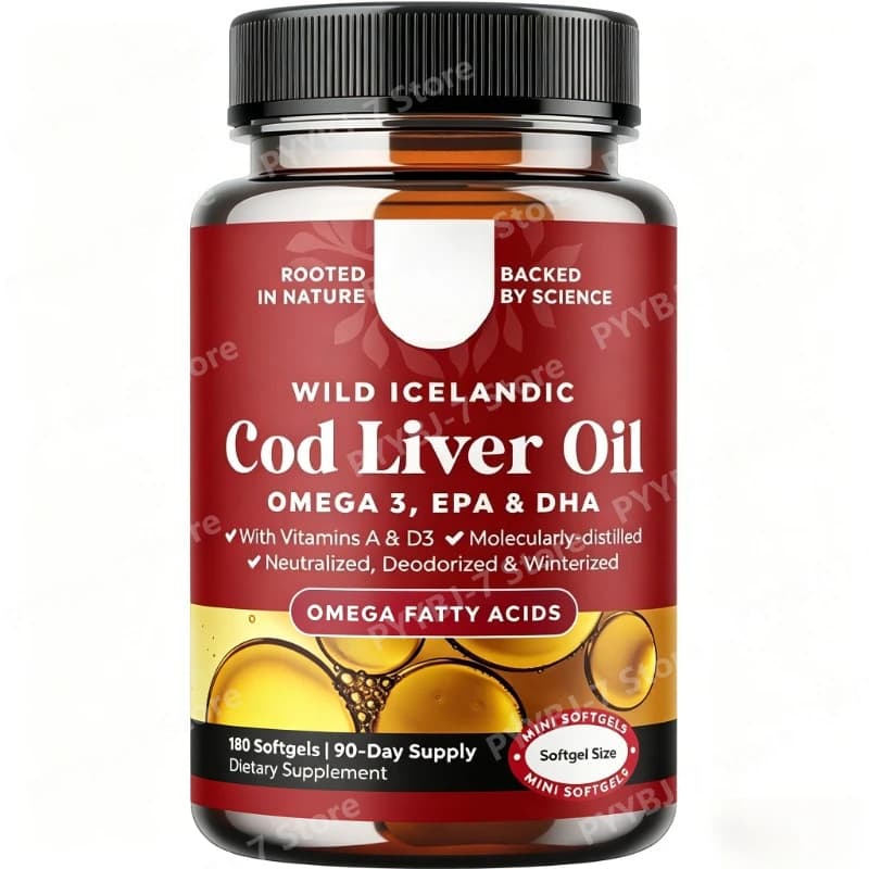 Olio di Fegato di Merluzzo in Capsule con Omega 3 EPA DHA Vitamina A e D3, 1000mg per Porzione, Integratore Nutrizionale Quotidiano, 180 Capsule