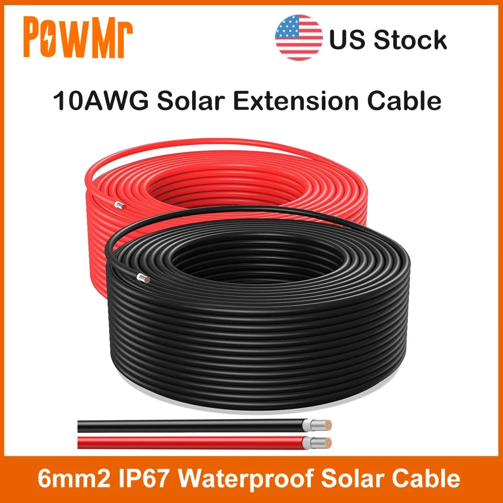 Cavo di prolunga solare US Stock 10AWG 100m 30m 6mm2 IP67 Cavo di energia solare impermeabile Rosso Nero per collegamento pannello fotovoltaico Barca domestica
