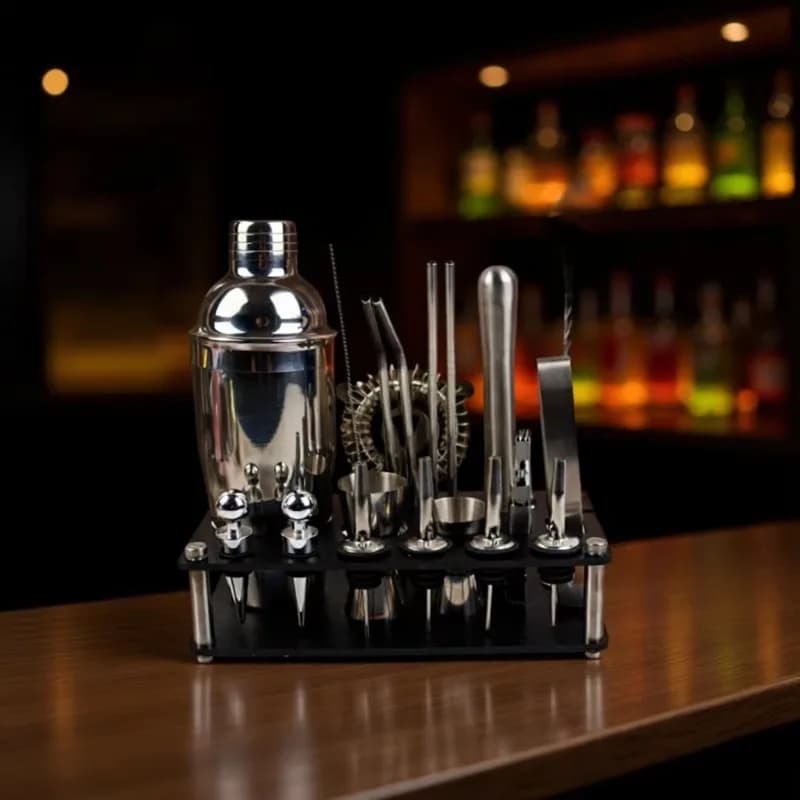 Professional Stainless Steel Cocktail Shaker Set 20 or 25 Pcs with Acrylic Stand Liquor Pourers Home Bar Bartender Mixology Kit
