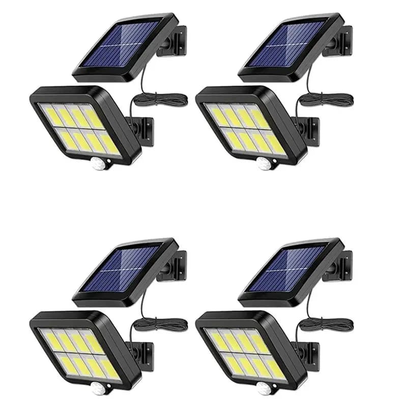 A74E-4Pc 2000 Lumen 160 LED Luci Solari da Parete IP65 Impermeabili con Sensore di Movimento Cablato, Faretto di Sicurezza Orientabile a 360 Gradi