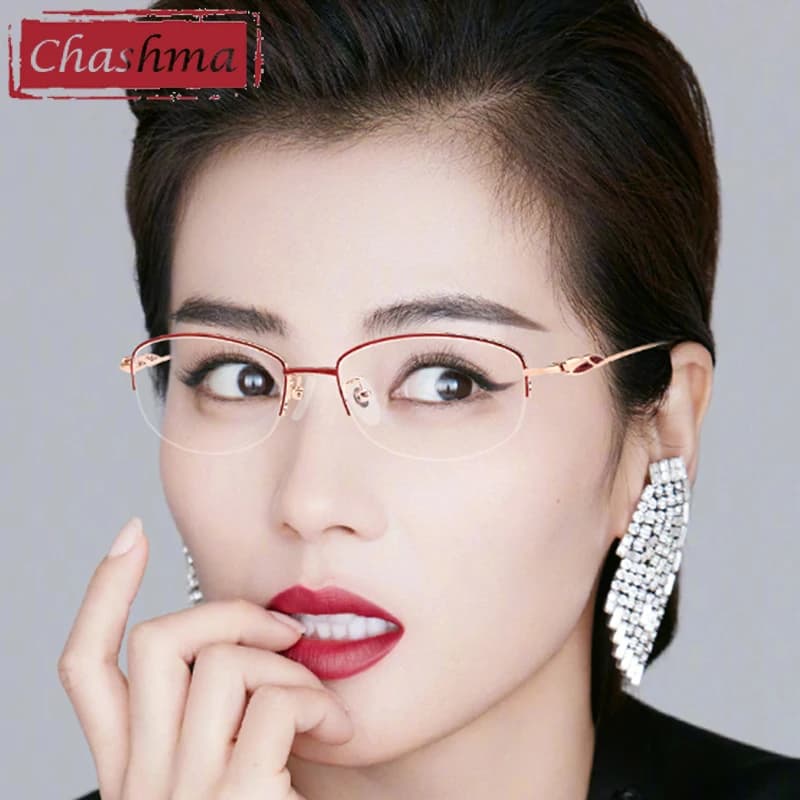 Chashma Occhiali da vista Donna Montature da vista eleganti Occhiali da vista semi-montati in oro rosso Occhiali Lenti trasparenti