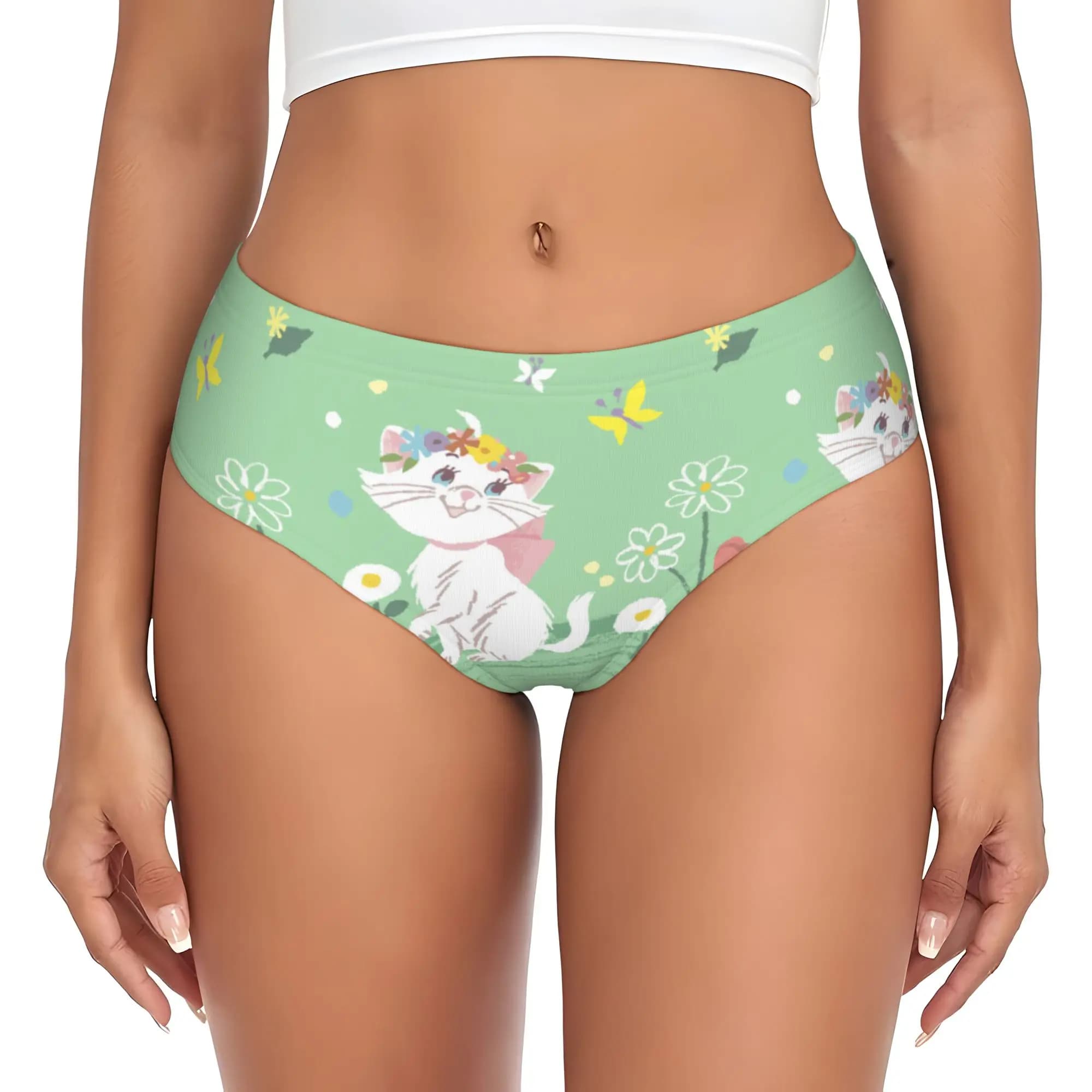 Custom Womens M-Marie Cat Cartoon Brief Panties Female Breathable Underwear Underpants