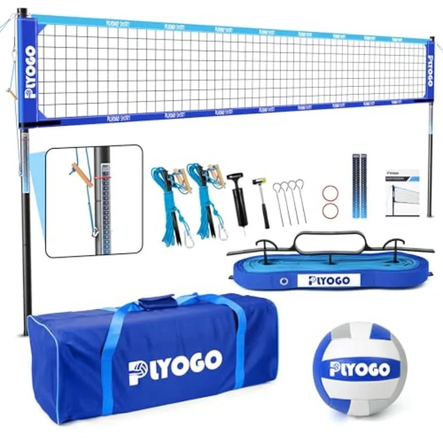 Rete da Pallavolo Professionale Portatile per Esterni, Set Rete da Pallavolo Resistente con Pali in Alluminio Regolabili Anti-Perdita di Tensione