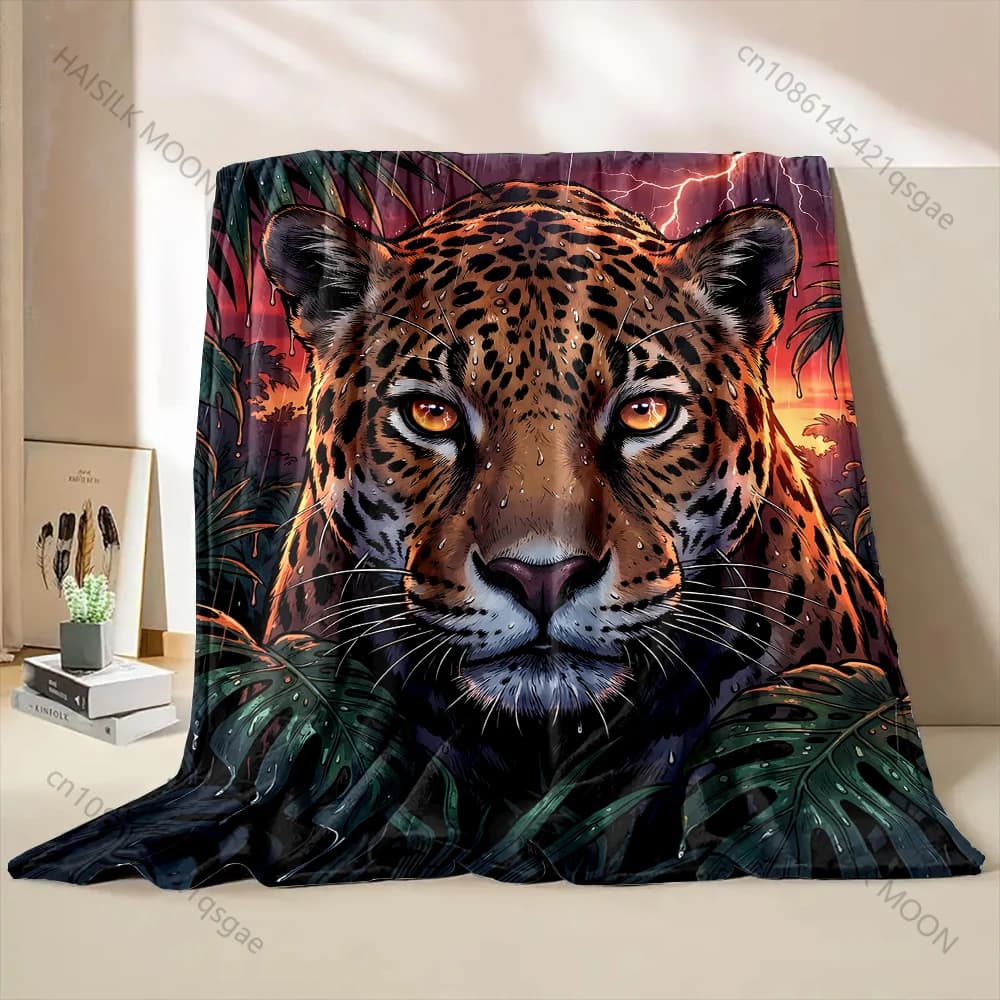 1PC Coperta con stampa Jaguar sotto la pioggia e cielo fulminante, calda, morbida e soffice, per bambini e adulti, per divano letto, per casa, viaggi, campeggio