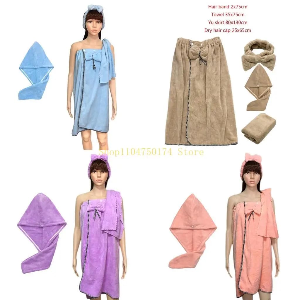 4 Pz/set Women Wearable Wrap Bathroom with Towel Stripe Hair Dryer Cap Microfiber Velvet Top