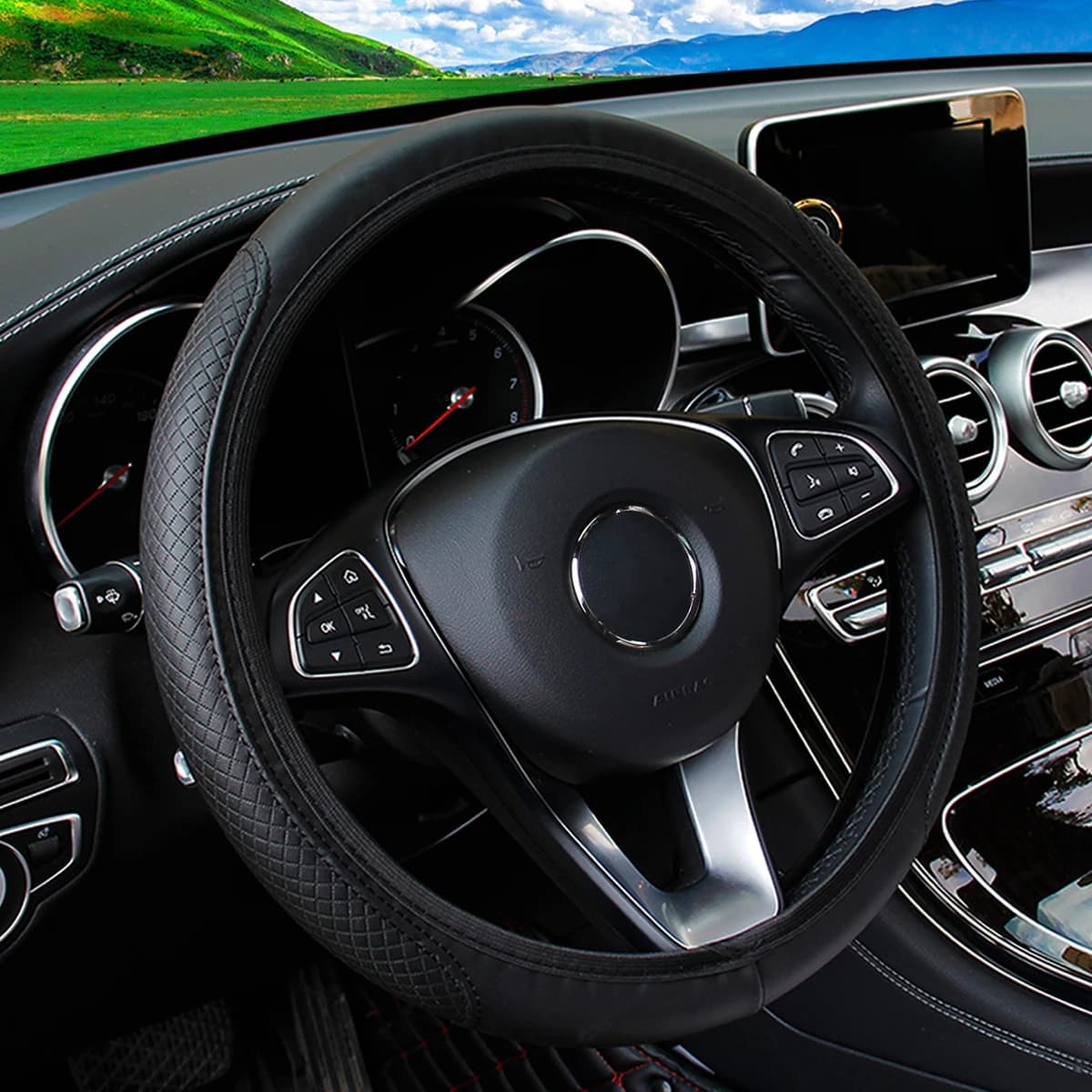 Auto tridimensionale goffrata in pelle PU senza anello interno Coprivolante per 14,5-15 pollici di forniture automobilistiche