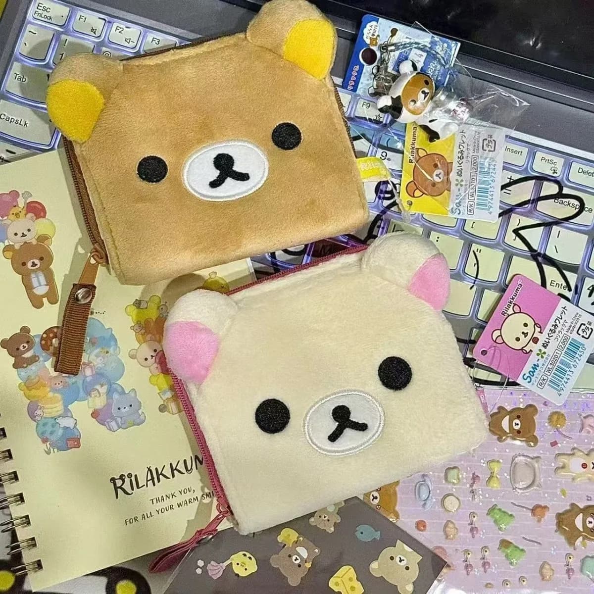 Hot Japanese Rilakkuma Bear Plush Foldable Compact Coin Purse Portable Card Holder Short Wallet Card Storage Bag Gift