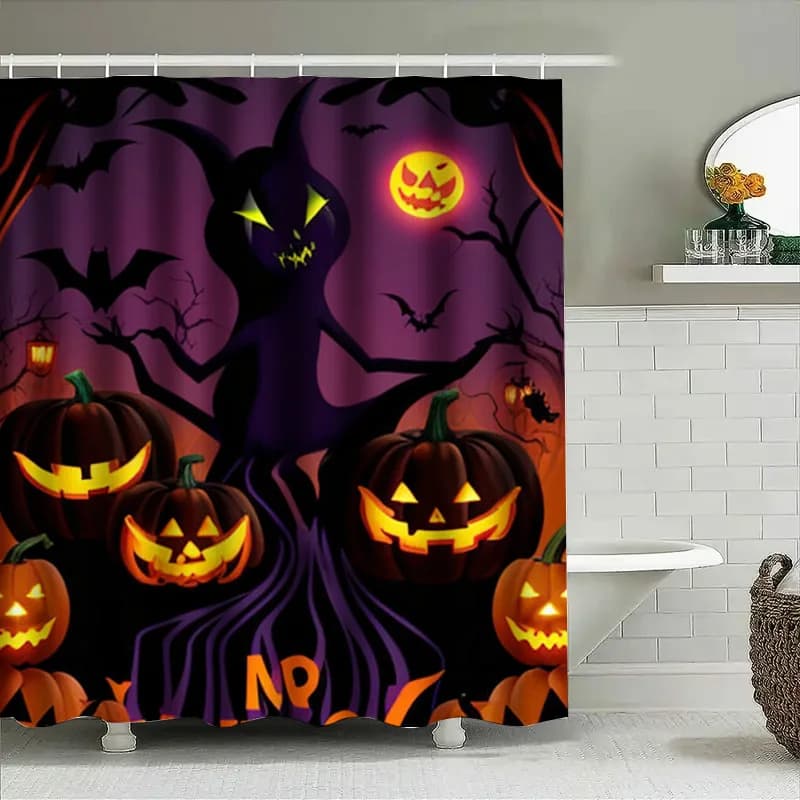 1 pezzo di Halloween zucca pipistrello tenda da doccia spettrale foresta oscura decorazione spaventosa per bagno camera dei bambini