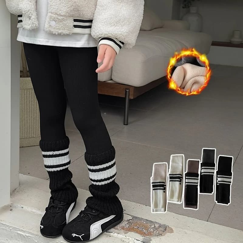 fleece thickened leggings for girls pantyhose black and white splicing combed cotton warm clothes