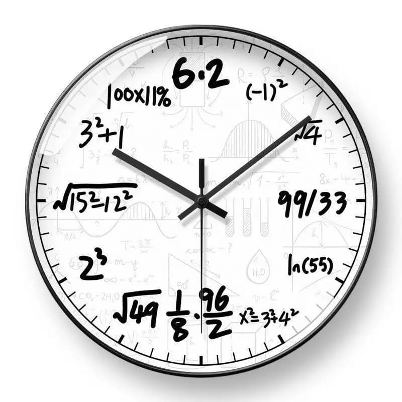 Watch from Creative Wall with Mathematic Formules, Silent Quartz Movement for Class, Studio, Educational Clock for Science Lovers