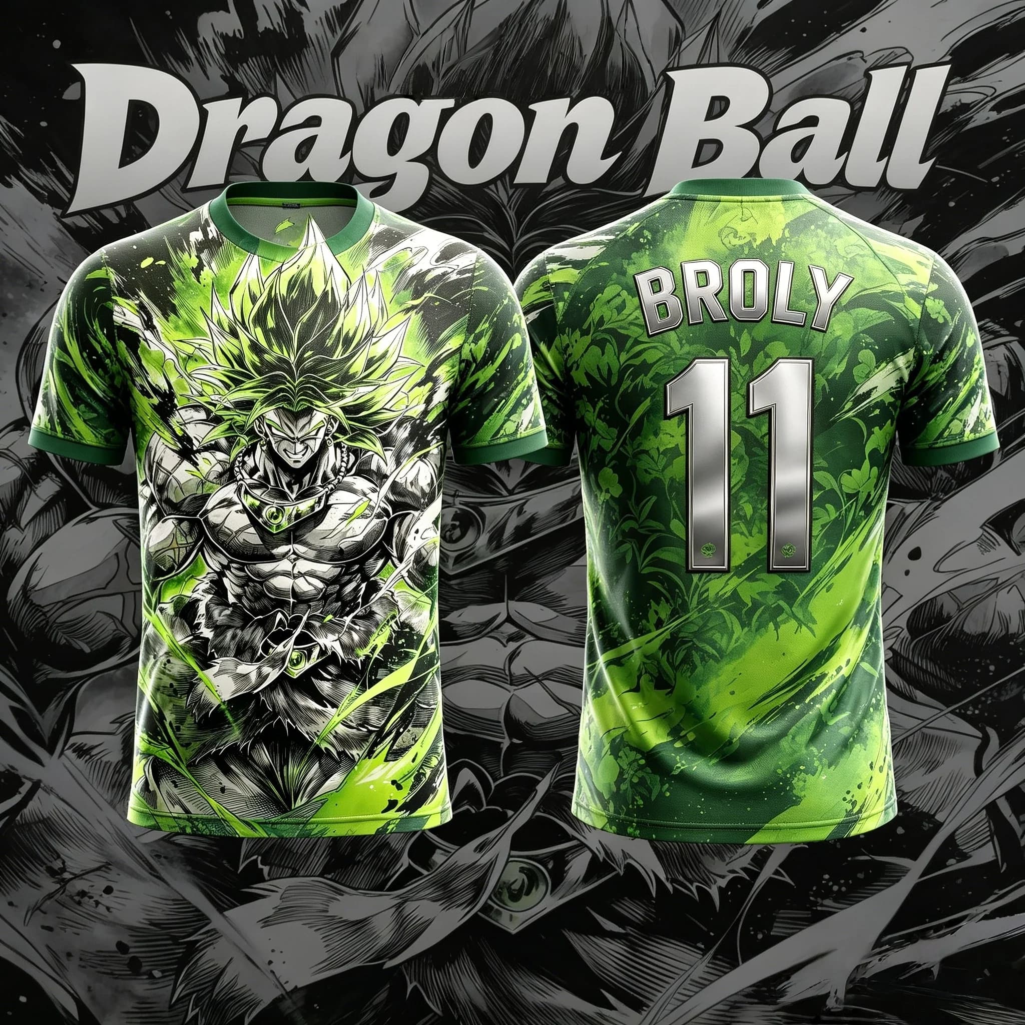 Dragon Ball Super Broly No11 Green Ink Wash Sketch Print Men Soccer Jersey Quick Dry Anime Fan Breathable Sports T-Shirt
