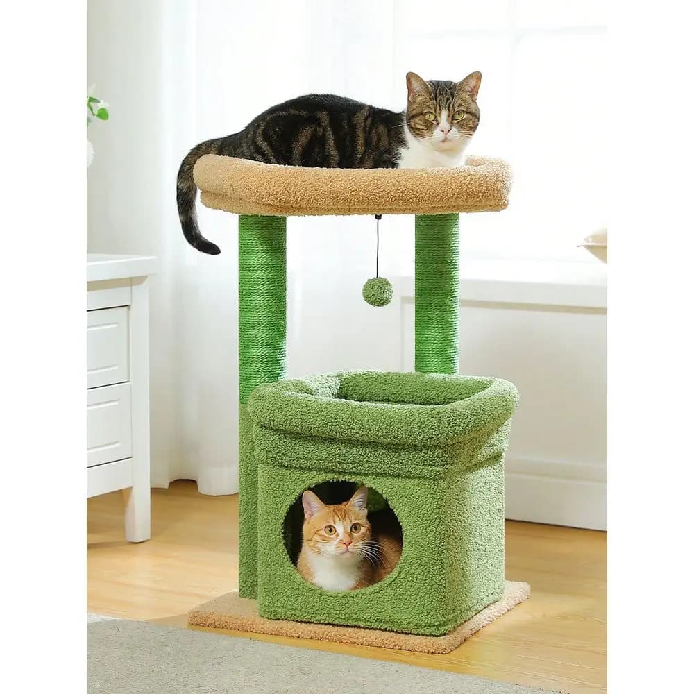 23.6 Piccolo Albero per Gatti a Forma di Fiore, Torre per Gatti da Interno con Cuccia Privata Accogliente, Pali in Sisal Naturale e Pompon in Peluche