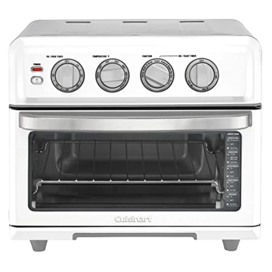 Forno tostapane con friggitrice ad aria per uso domestico, in acciaio inossidabile bianco, potenza 1800W con funzioni 8-in-1 tra cui friggere ad aria, cuocere, cottura a convezione
