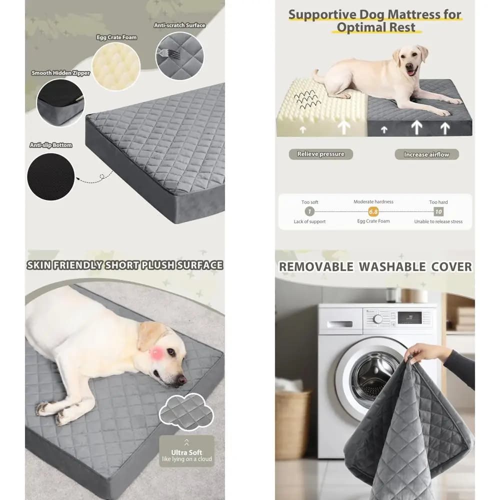 Letto per cani ortopedico impermeabile per cani XL - Copertura rimovibile, antiscivolo, 47x29, grigio scuro
