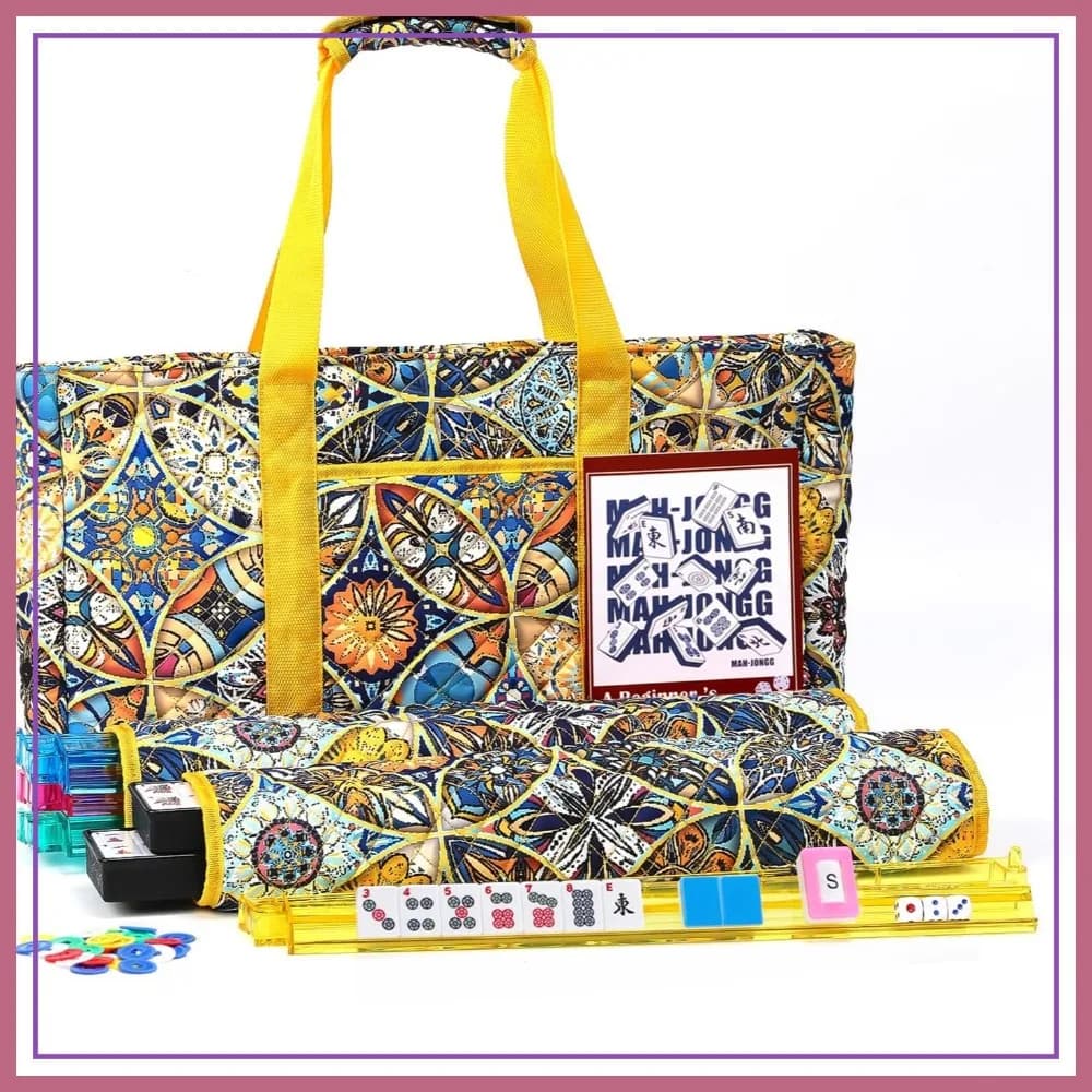 Set di 166 Tessere Blu per Mahjong Americano con Borsa per il Trasporto, 4 Supporti/Spingitori, Gioco da Viaggio