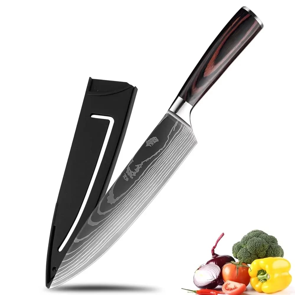 Coltello da cuoco da 8 pollici, coltello da cucina professionale giapponese in acciaio inossidabile ad alto tenore di carbonio con motivo damasco, coltelli da cuoco Super affilati