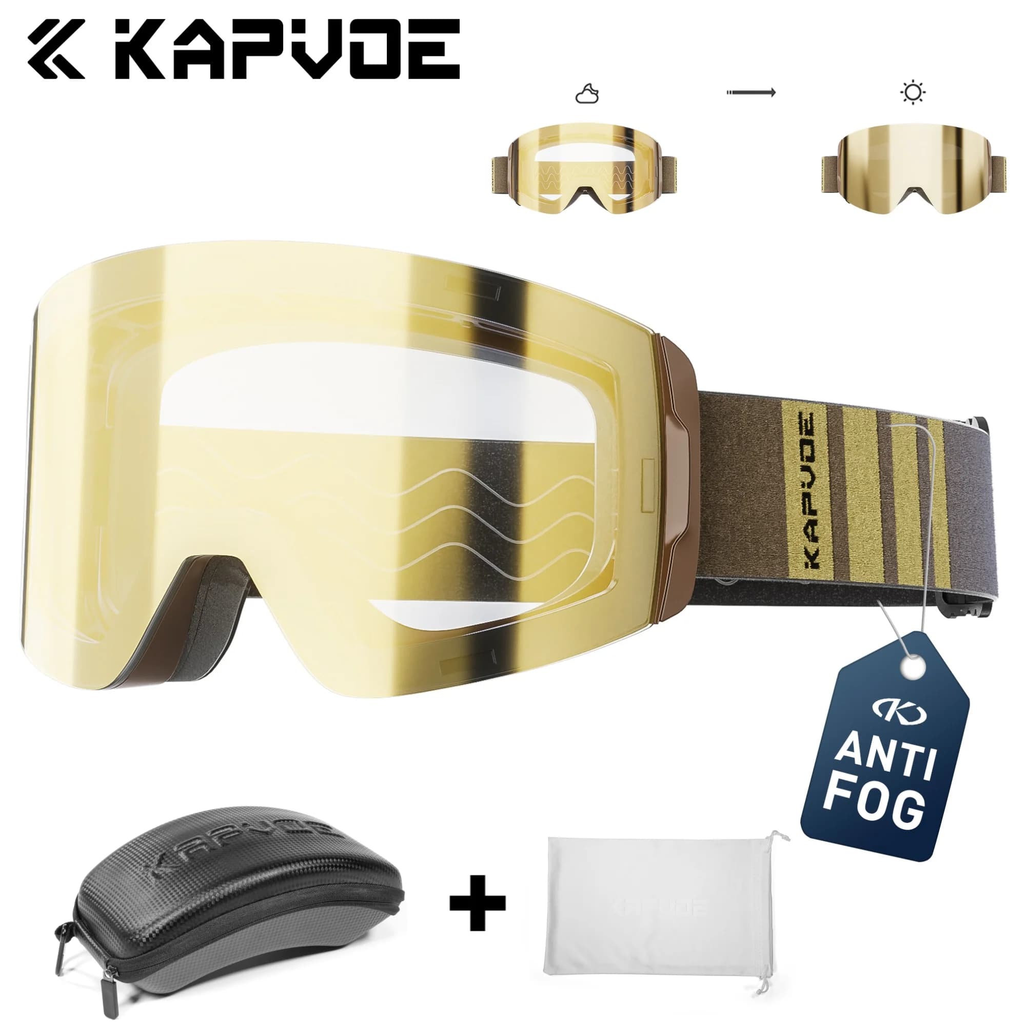 Kapvoe Occhiali da neve fotocromatici Occhiali da sci Snowboard Antiappannamento per uomo Donna Occhiali Protezione UV400 Occhiali da neve Motoslitta