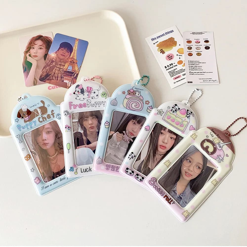 Cartoon Doodle Animal PVC Hollow Clear 3 Inch Cute Girl Star Chasing Photo Display Hanging Card Case