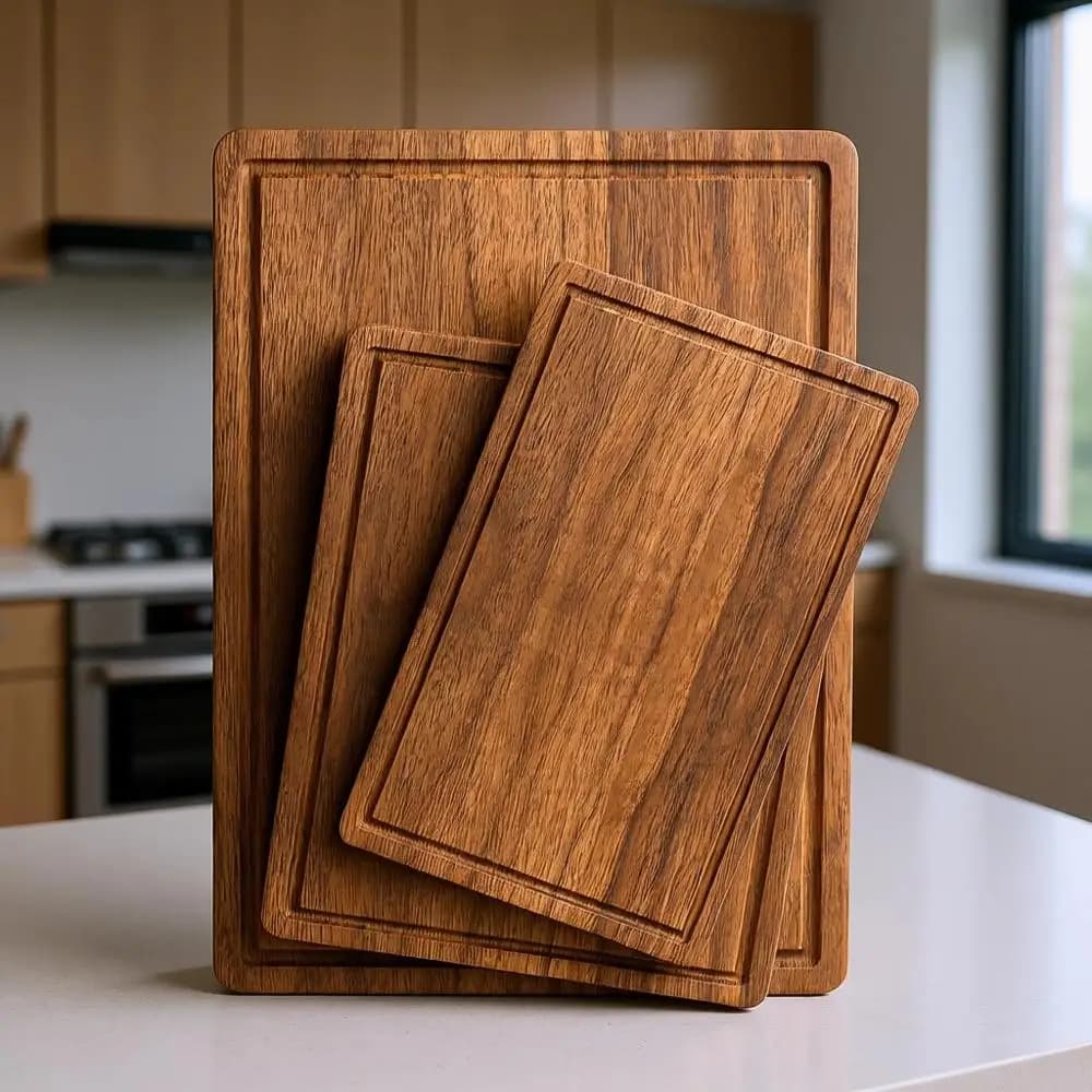 Set of 3 Sizes in Wood for Kitchen: Large, Medium and Small - Ideal for Meat, Cheese, Fruit (17x12, 12x10, 12x7 inches)