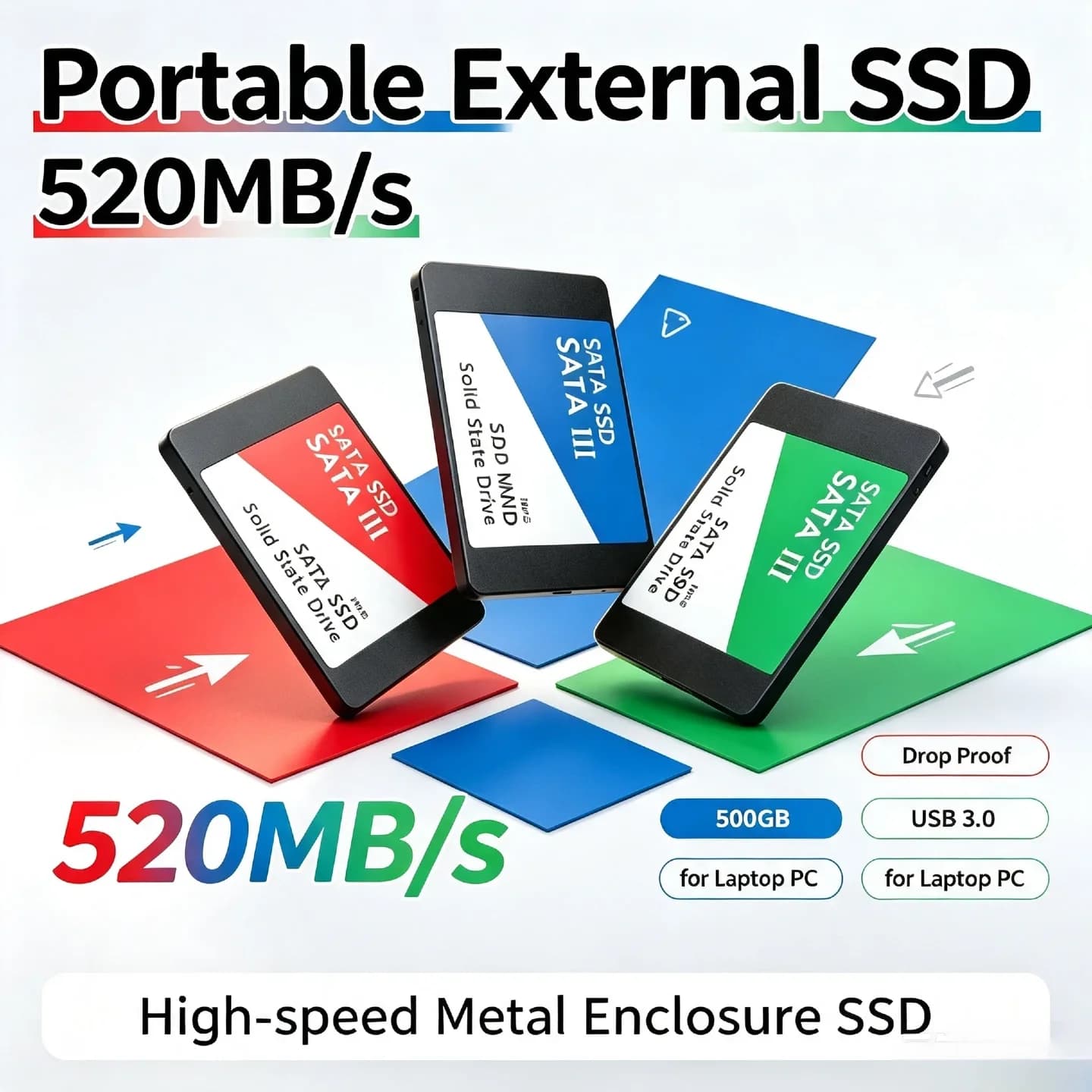 500GB Ultra Portable External SSD USB 3.0 7400MB/s Shockproof Metal Casing Solid State Drive for PC Laptop Hard Disk Pro Pocket