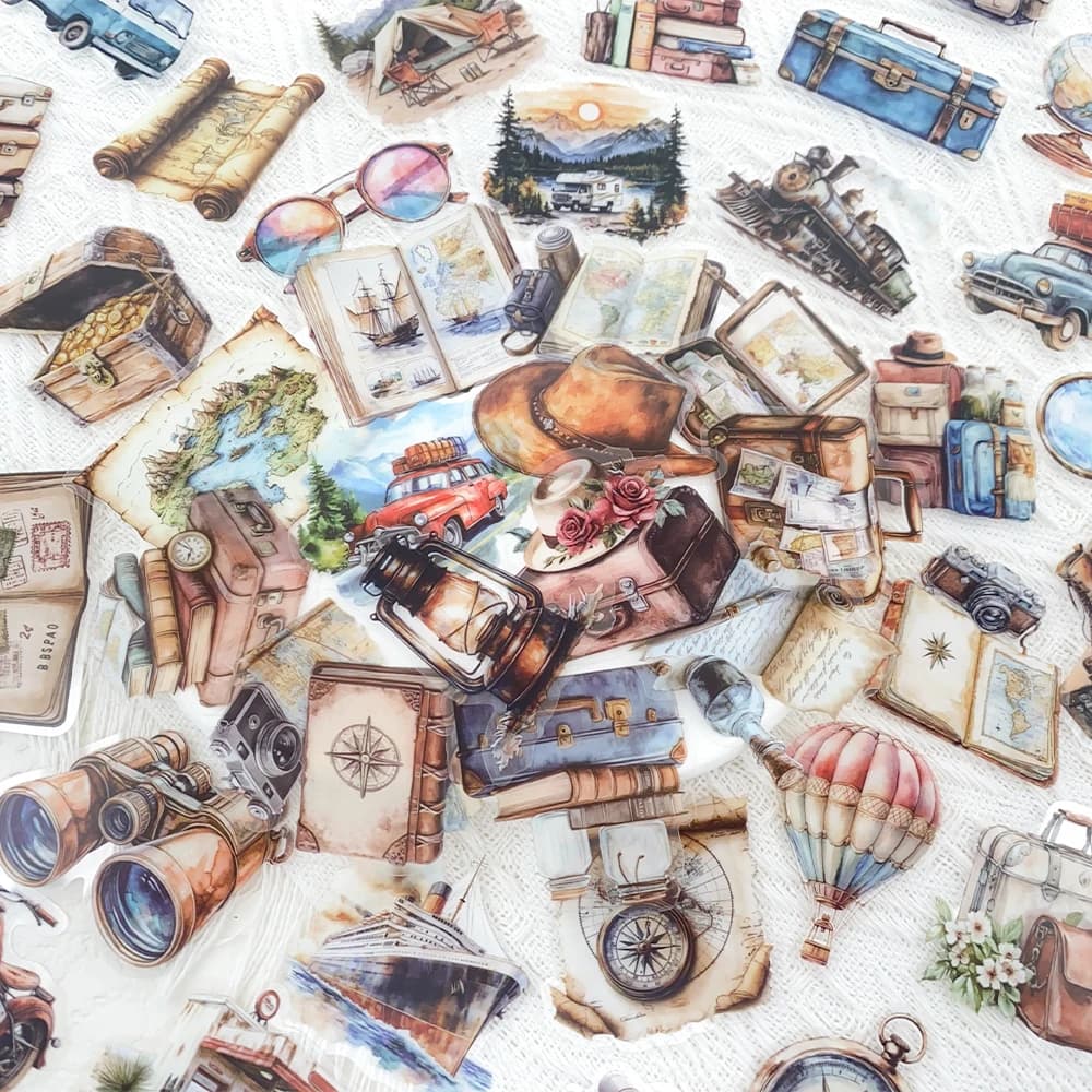 50 Pezzi Adesivi Vintage Trasparenti in PET per Telefono, Laptop, Notebook, Valigia, Chitarra, Adesivi Estetici Cartoon Fai-da-Te