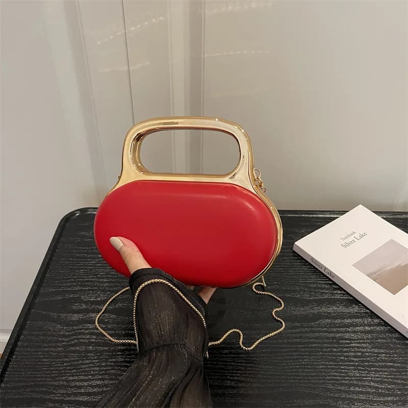 Fashionable Acrylic Goose Egg Shaped Makeup Bag Chain Strap Women's Crossbody Bag Casual Travel Lock Buckle Hard Shell Leisure