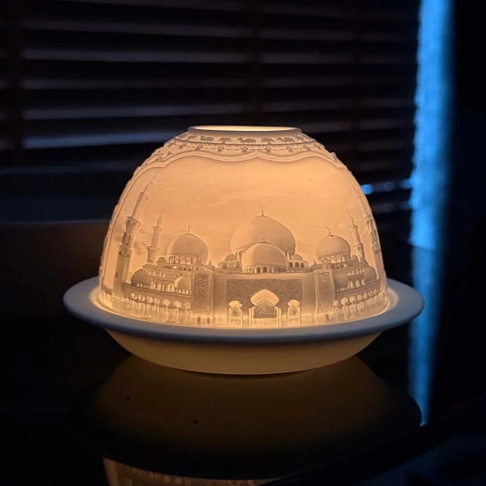 New Islamic Luxury Mosque 3D Tealight Porcelain Candle Holder Coffee Table Decorative Kaaba Muslims Bedroom Home Decor Gifts