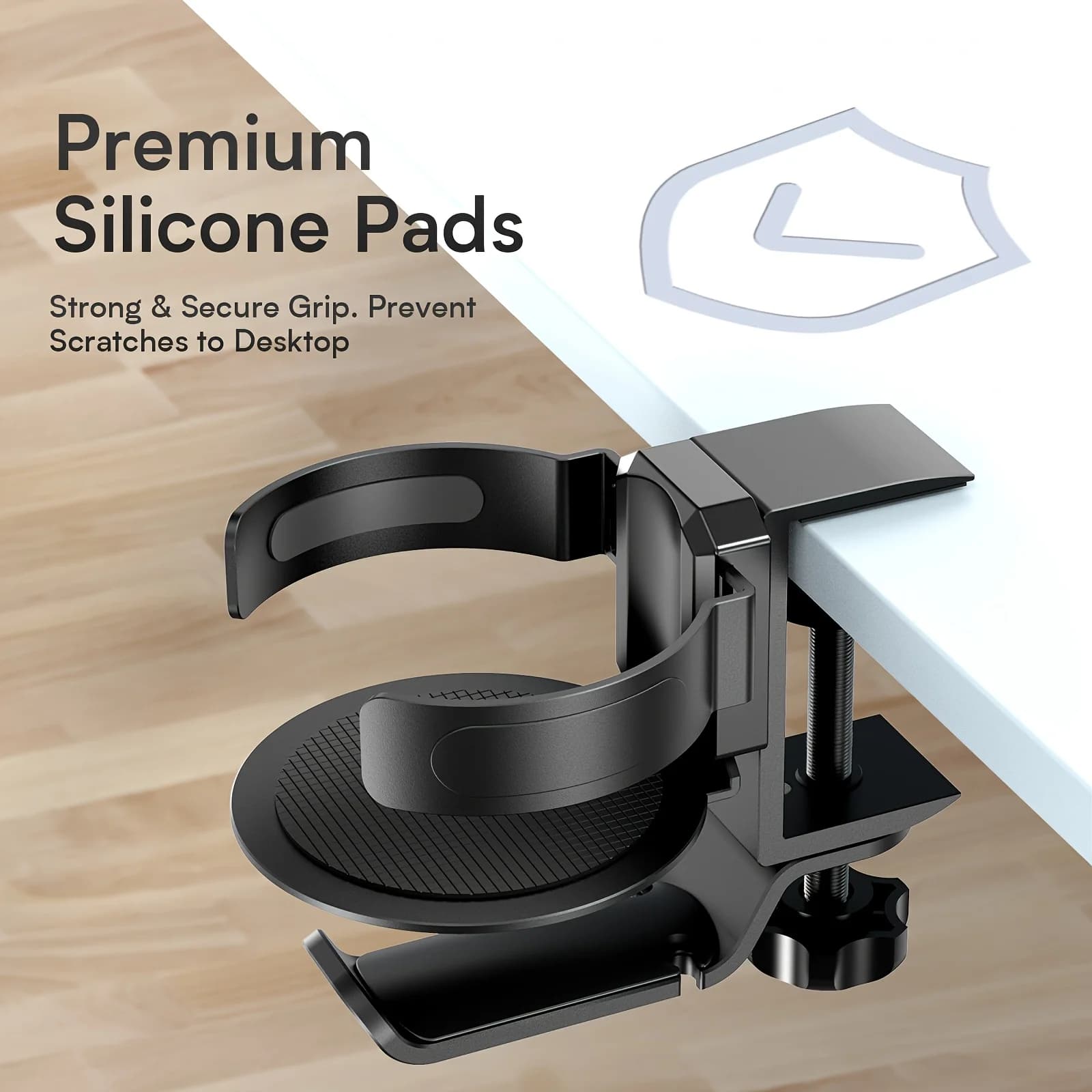 Multifunctional 2-in-1 Aluminum Desktop Clip Bracket, 360° Rotatable Extendable Cup Holder & Headphone Stand, Storage Organizer