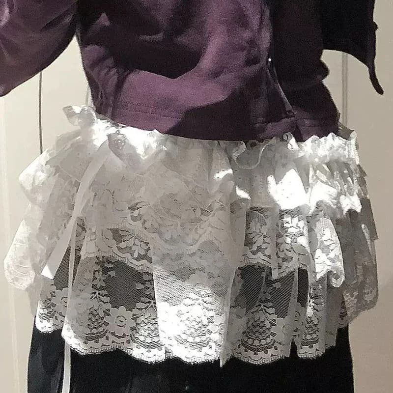 Fashion White Lace Irregular Skirt Curtain Flowers Lace Mesh Halfbody Skirt Women Summer Bottoms Jeans Decorative Hemline