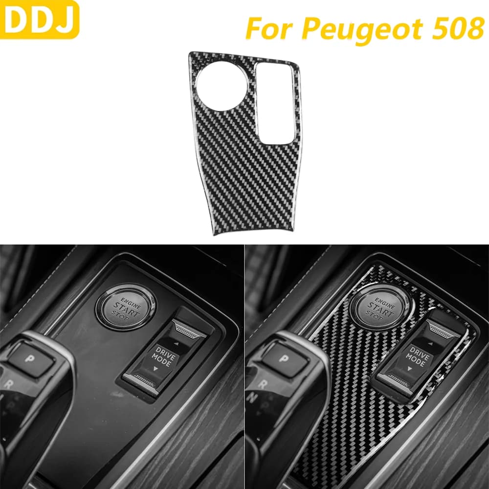 For Peugeot 508 2019-2026, Carbon Fiber Cover for Switch Panel Starter/Round, Auto Accessories, Decorative Wall decal