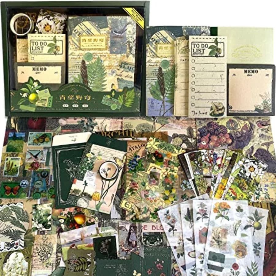 Scrapbooking Supplies Kit, Aesthetic Scrapbook Kit, Bullet Junk Journal Kit with Journaling, A6 Grid Notebook, Stationery, Flow