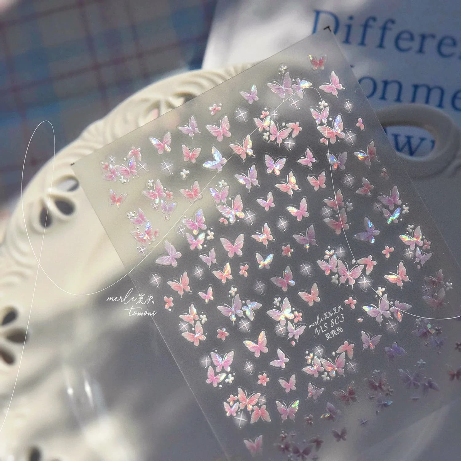 Adesivi per unghie 5D Shell Light, colore rosa, adesivi per unghie con effetto luce fluida, adesivi versatili a forma di stella e farfalla per decorazioni unghie fai da te