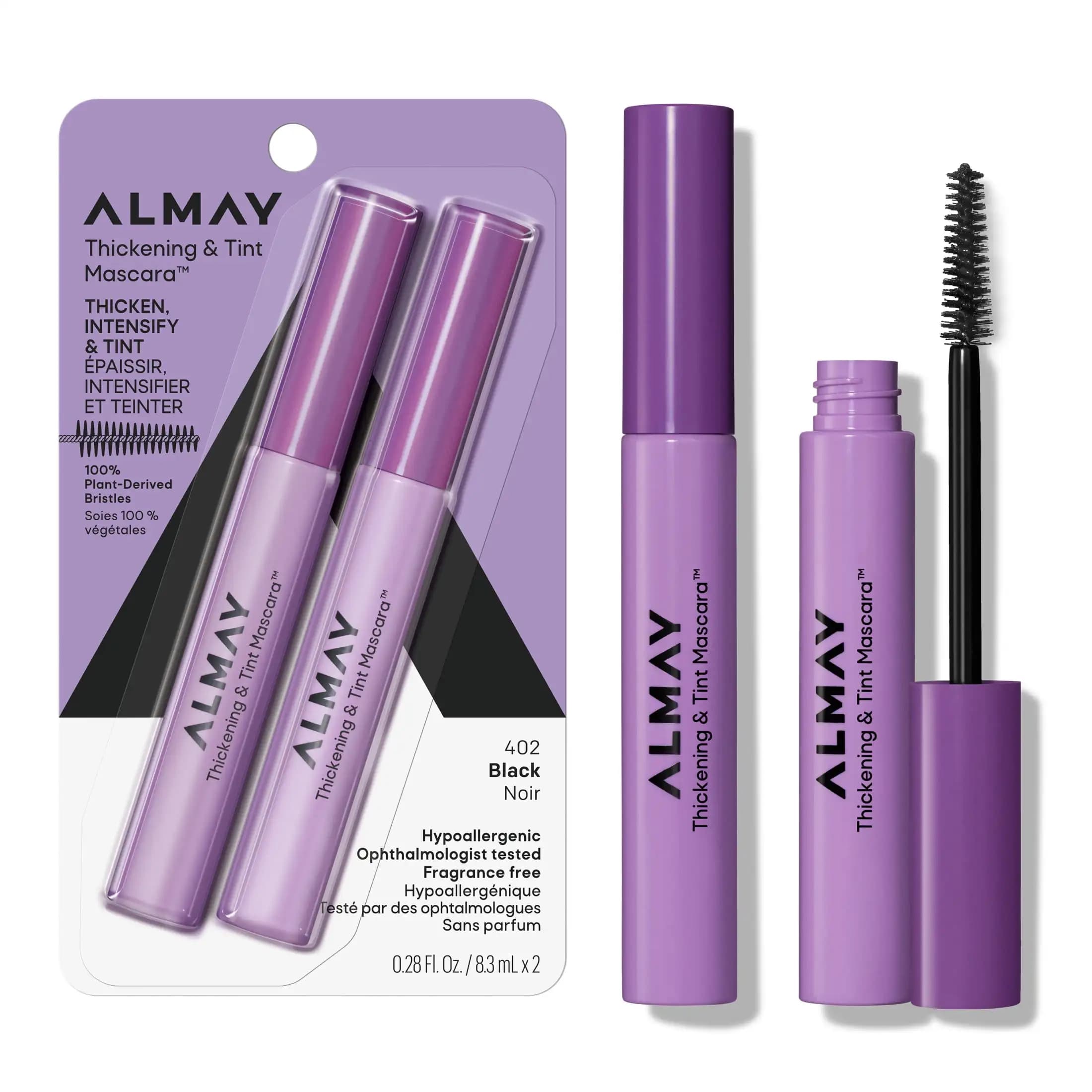 Mascara hypoallergenic volume thickening and dyed, black, 2 counts