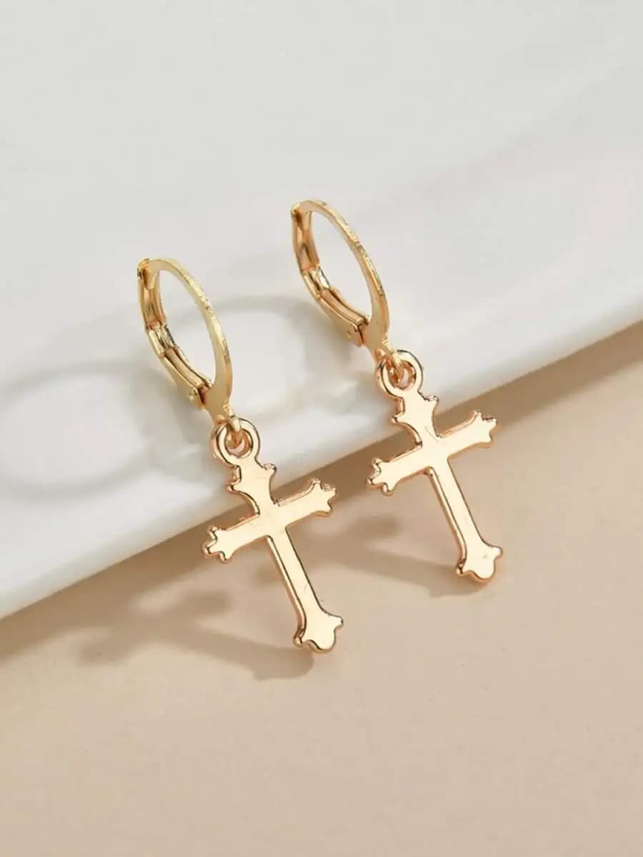 Cross-shaped drop earrings with elegant minimalist design for everyday wear
