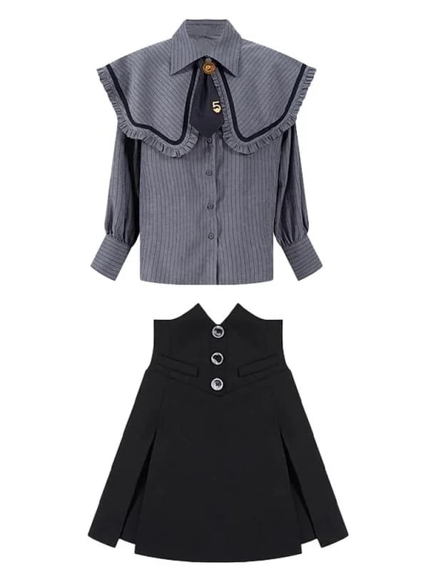 Completo Casual da Donna: Top Slim Fit con Colletto a Bambola e Gonna Avvolgente - Set Due Pezzi Primaverile per Ragazza