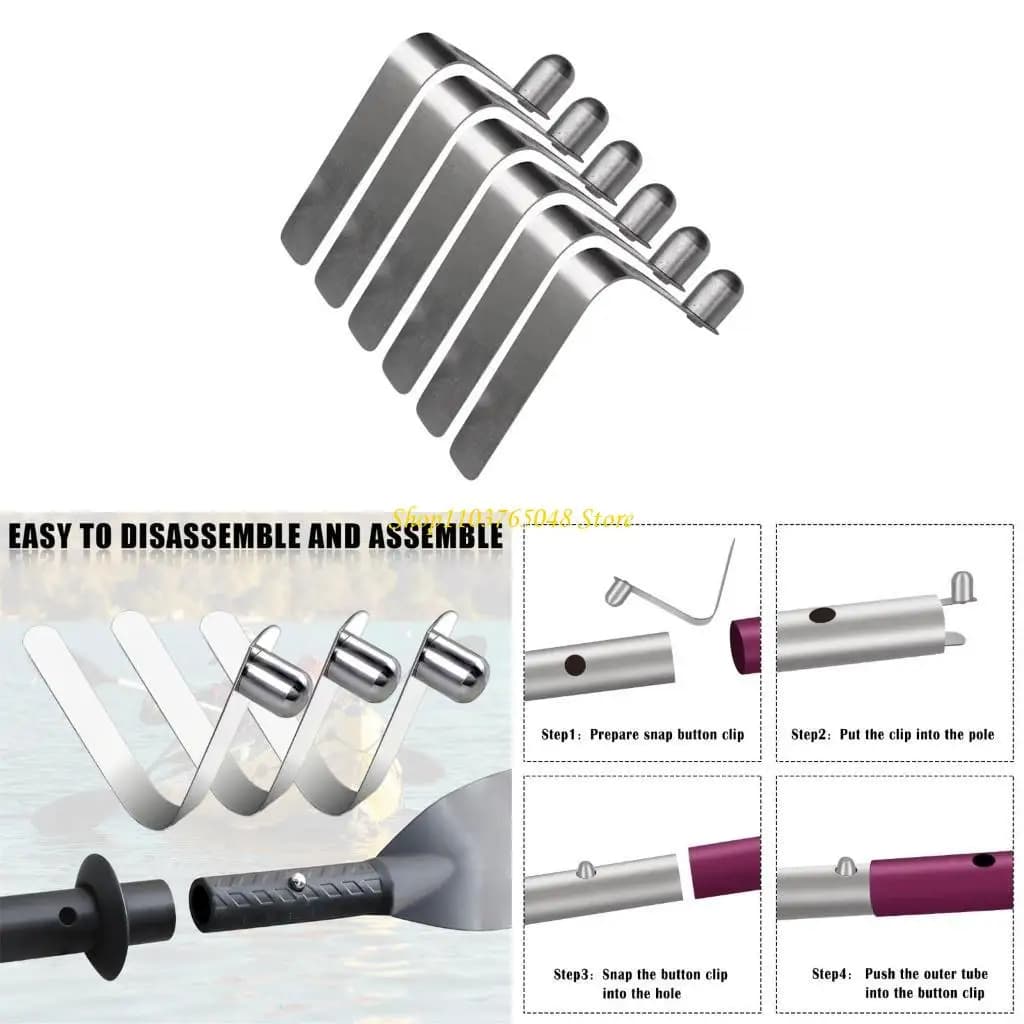 6 pezzi in acciaio inossidabile con pulsante a pressione clip per pali della tenda clip con pulsante a molla per pali della tenda da campeggio per pagaie per kayak
