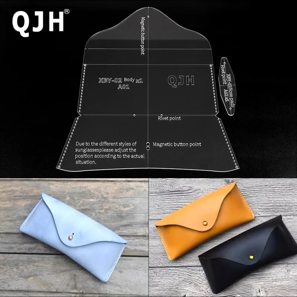 Acrylic Sewing Patterns & Templates for Leather Wallet and Card Holder and Glasses Storage, Transparent DIY Handmade Craft Set