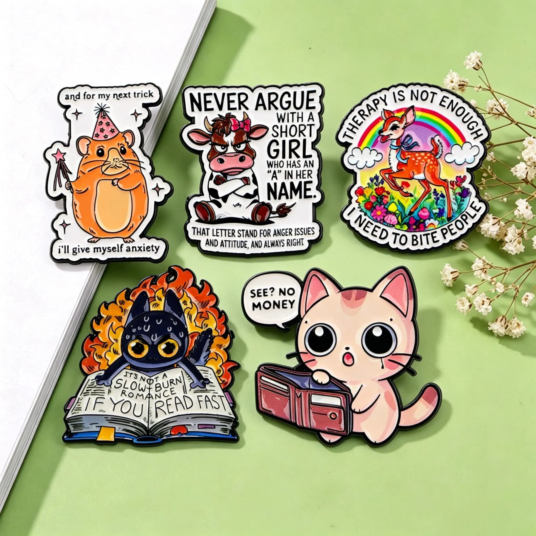 Sarcastic Animal Quote Enamel Pins Cartoon Cat Deer Cow Mouse Brooches Badges for Backpacks Collection Gifts Cosplay Accessories