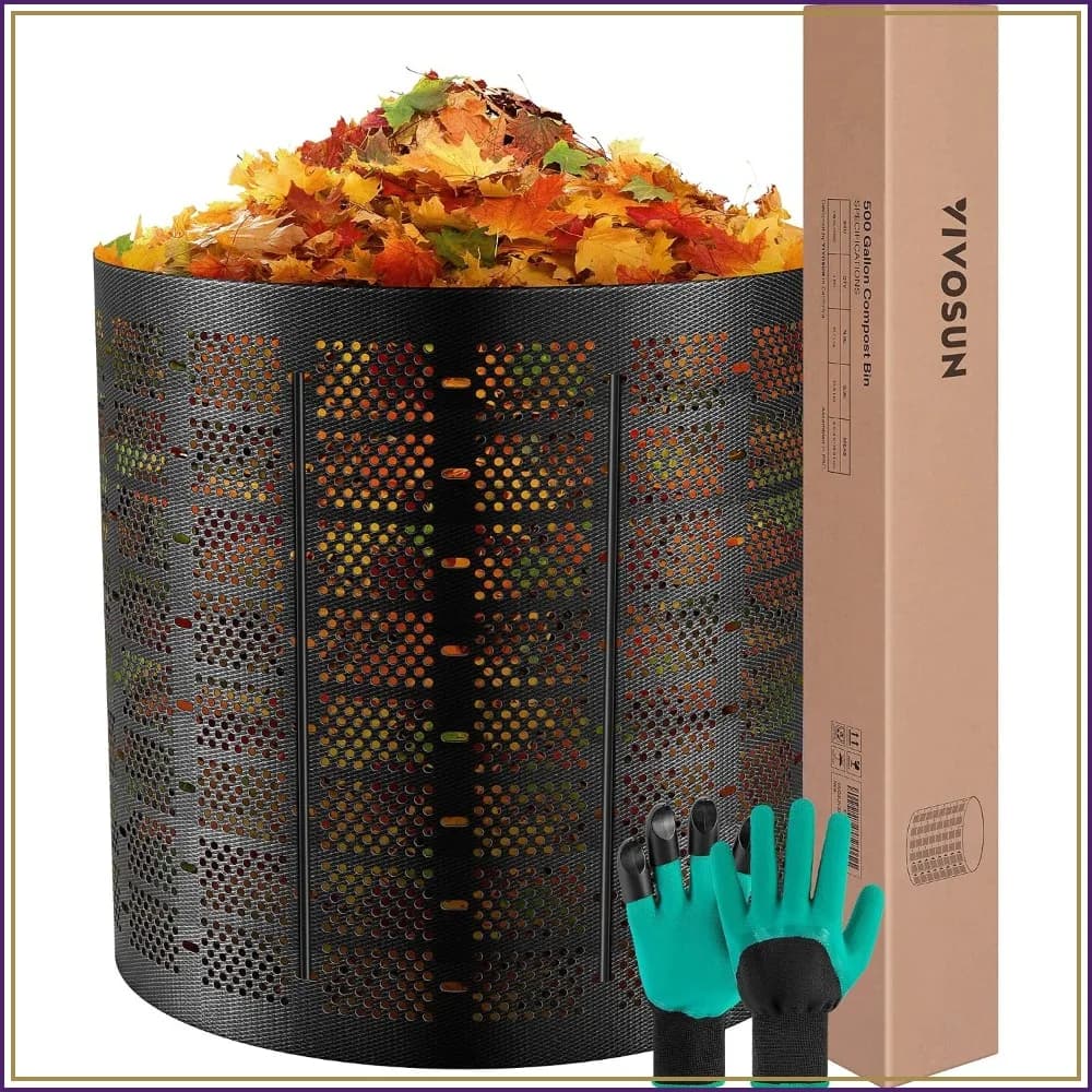 500 Gallon Expandable Compost Bin, Easy Setup for Backyard Lawn, Black with Gloves