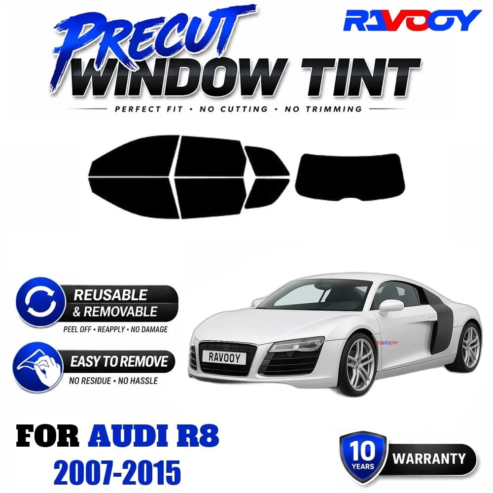 RAVOOY Precut Window Tint, Reusable Removable EPU Film, Custom Fit for Audi R8 2007-2015, UV Heat Protection