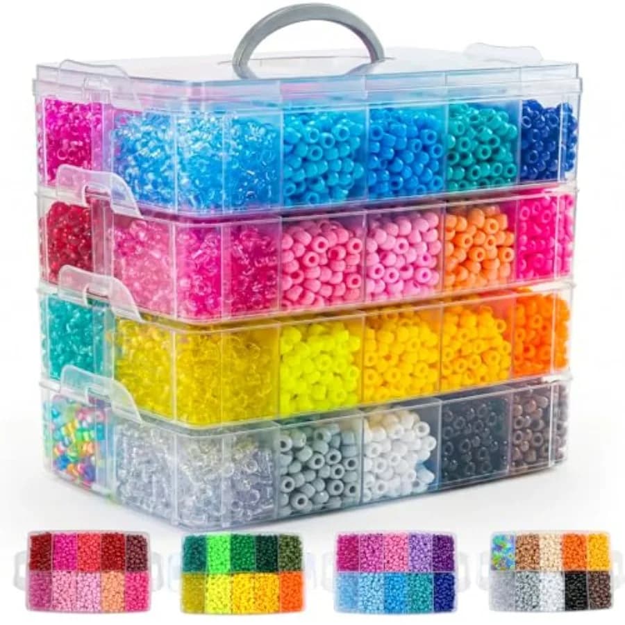 14000Pcs Pony Beads Kit, 40 Colors Rave Kandi Beads for Bracelet Making Kit with Glow Beads Bulk for Hair Braiding Large Hole D