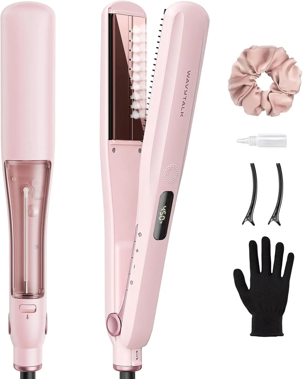 Piastra a vapore per capelli, riduce i danni, nutre e liscia, piastra in nano titanio da 1,38'' con pettine rimovibile, Rosa Sakura